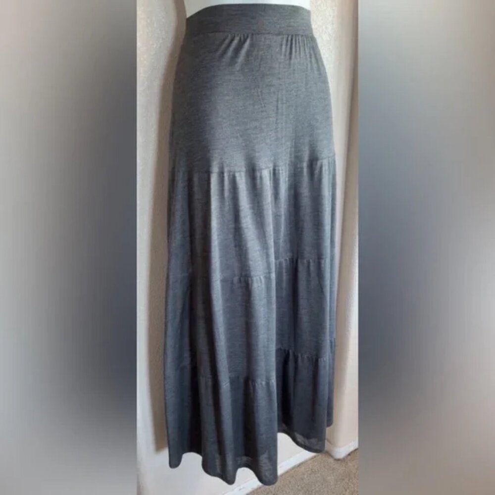 EILEEN FISHER silk blend grey tiered maxi skirt - Picture 4 of 11